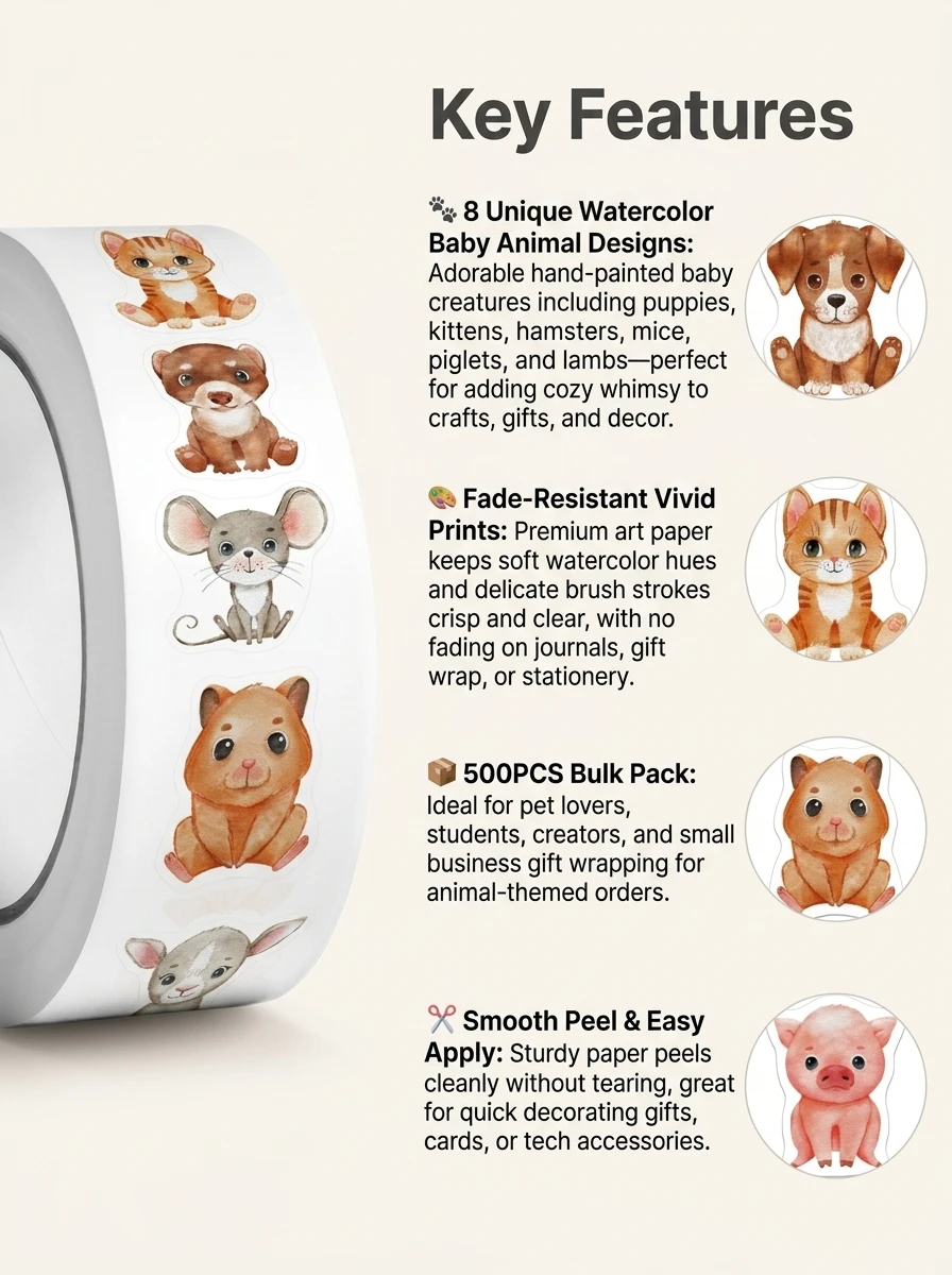 500Pcs/Roll Heterotypic Pets Stickers 2.5cm/1.0'' Cute Art Labels Learning Rewards, Adorn Gifts for Books Watercup Phone PC Pads