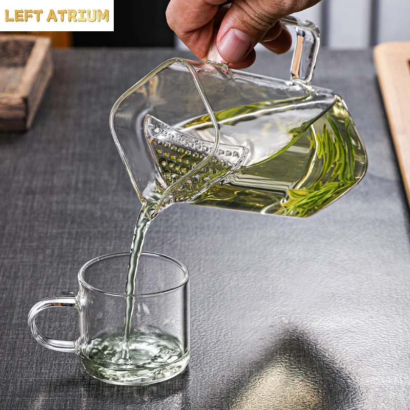 Square Mouth High Borosilicate Glass Tea Pitcher Fair Cup With Filter Kung Fu Tea Set Chahai Glass Serving Teacup Teaware