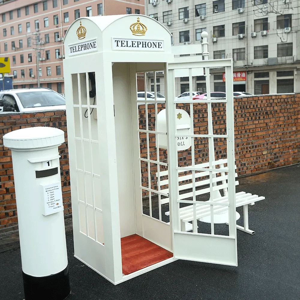 Wedding British Telephone Phone Booth Decoration Antique Pink Floral Telephone Booth