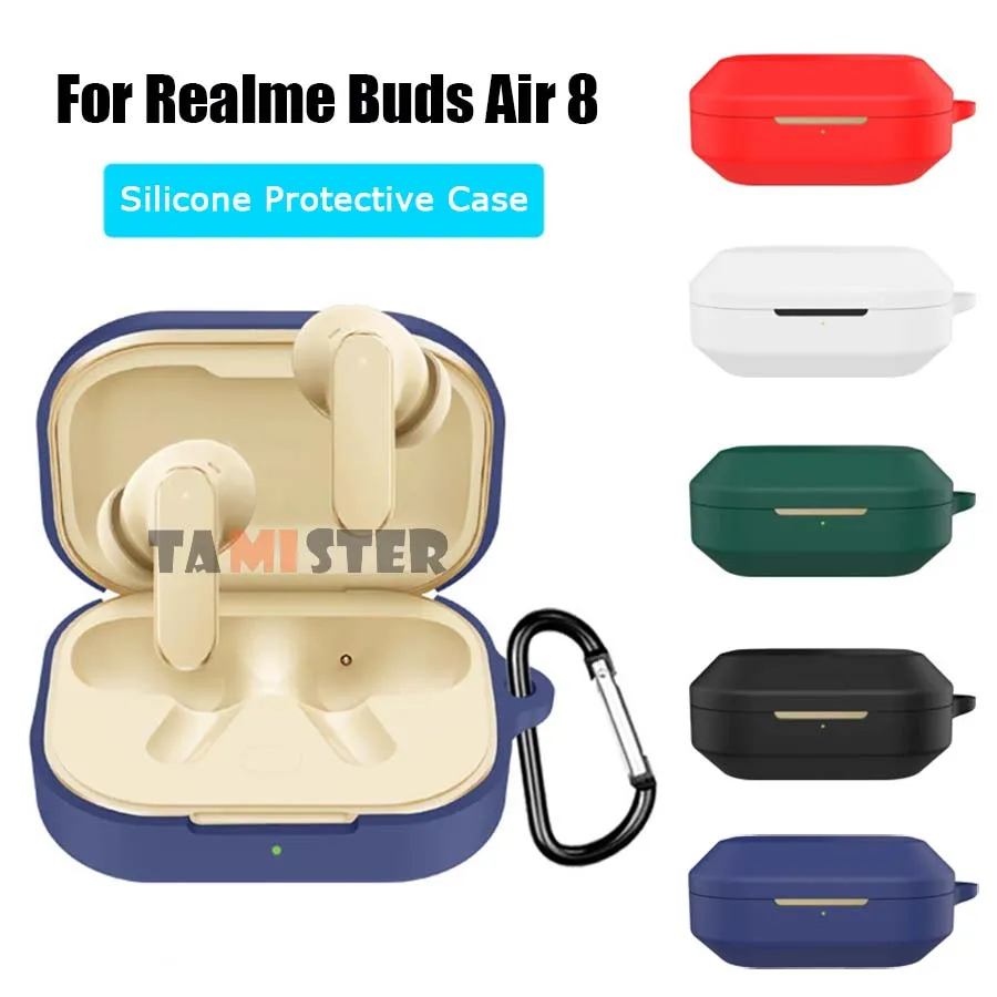 Capa protetora de silicone para realme buds air 8, capa protetora para fones de ouvido sem fio, anti-arranhões, com gancho