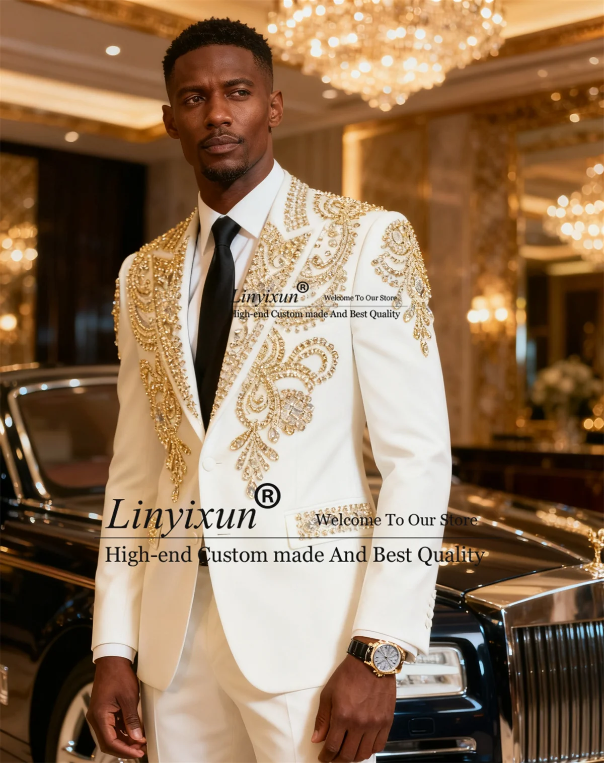 

Glitter Ornament Diamond Men Suits 2 Pieces Sets Groom Tuxedos Customized Wedding Male Prom BlazersSlim Fit trajes para hombre