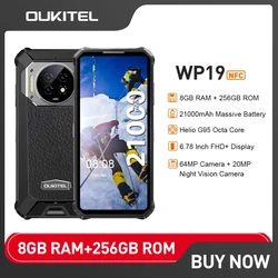 頑丈なスマートフォン,Oukitel-WP19 mAh, 8GB RAM,21000 GB ROM,256インチ,Android 12, 4Gカメラ,64MP, NFC,グローバルバージョン,6.78