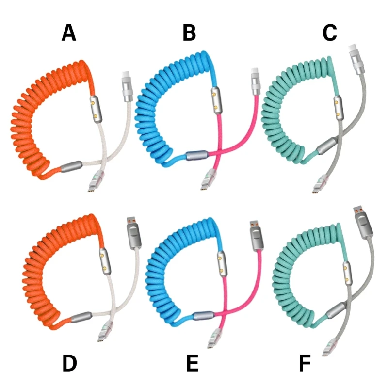 Flexible Spring Data Line Charging Cord 120W Fast Speed Charging Cable Braided Metal Wire For Type C Electronics