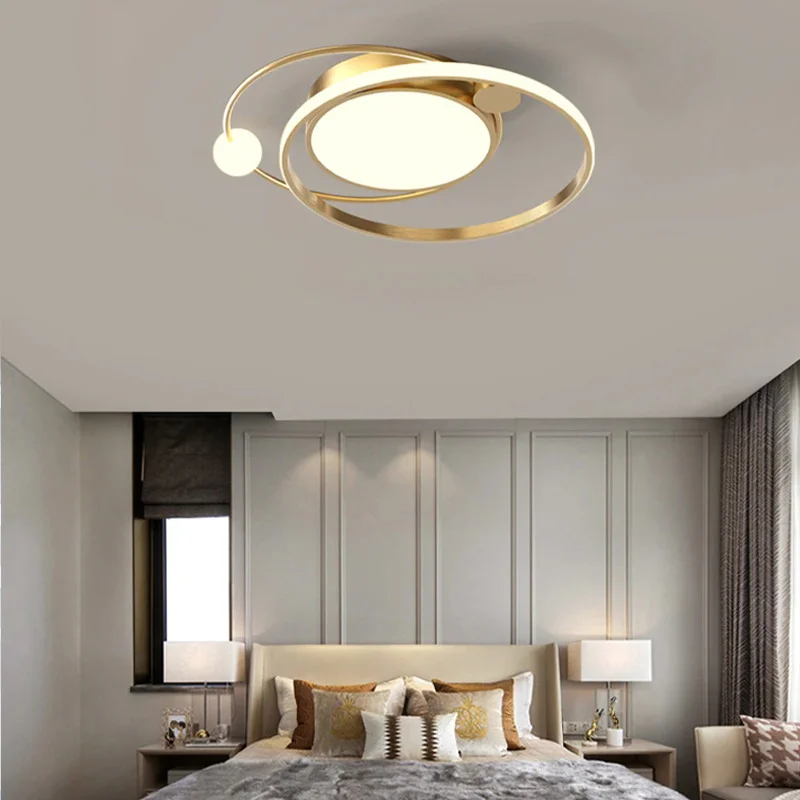 New Ring Round Gold Simple Design Remote Control Light Modern Led Chandelier For Bedroom Living Room Kitchen Study Ceiling Lamp