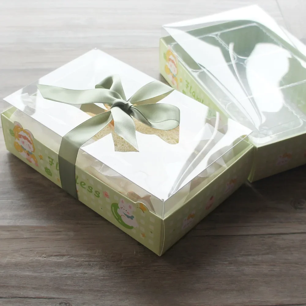 

21.5*13.5*6.5cm 10set Green Girl and Rabbit Paper Box with PVC Window DIY Wedding Birthday Candy Bake Cookie Packaging