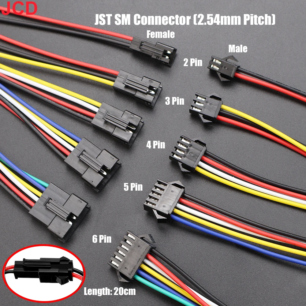 2 3 4 5 6 pinos tira led jst sm conector macho ou fêmea adaptador plug jst conector terminal com 15cm 22awg fio para tira de luz