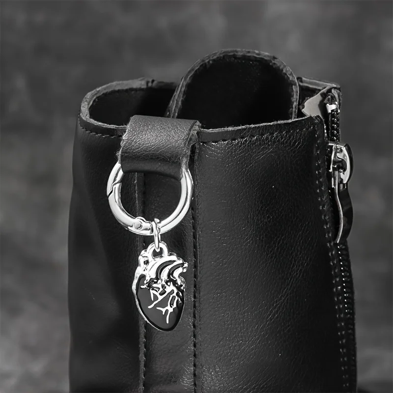 2Pcs Gothic anatomy heart O-ring metal shoe pendant, punk boots detachable hanging decoration