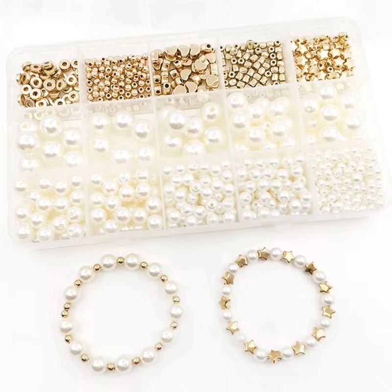 720 pcs Imitation Pearl Beads and Gold Spacer Beads Kit Acrylic Loose Beads DIY Set Bracelet Necklace Jewelry Making Accessories