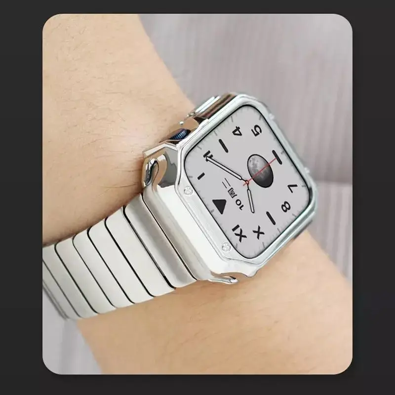 المعادن الفرقة + حافظة من البولي يوريثان لساعة أبل 8 7 45 مللي متر 41 مللي متر iWatch 6 5 4 SE 44 مللي متر 40 مللي متر حماية سوار معصمه لسلسلة 3 42 مللي متر 38 مللي متر