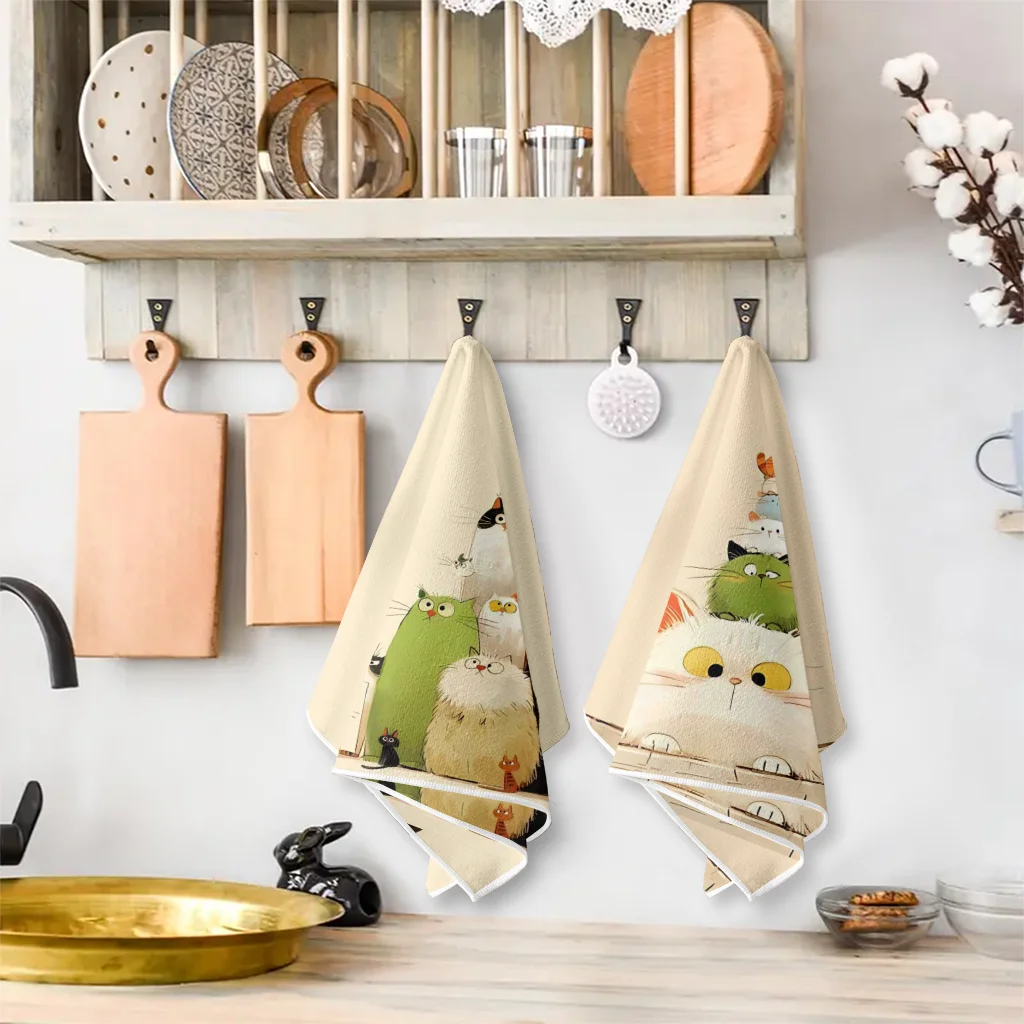 2枚セット、かわいい猫柄のキッチンタオル、40cm*60cm - Kitchen Baking Cloth のレビューと価格