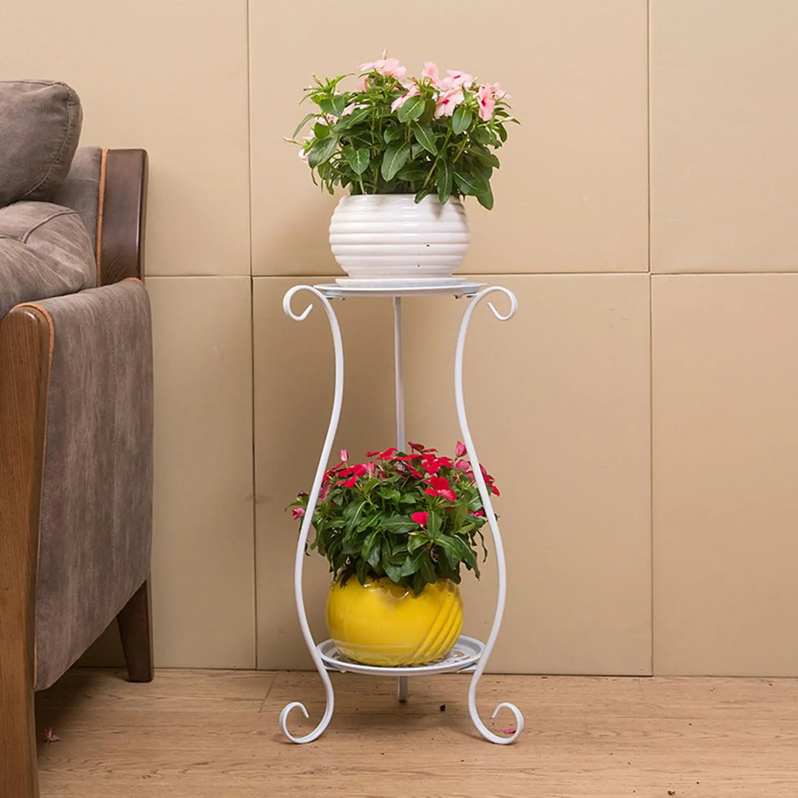 2 Tier Plant Stand Planter Storage Shelf Decor Floor Flower Pot Holder Fashion European Style for Home Entryway Garden Bedroom image 3