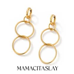 MamacitaSlay Minimalist 316L Stainless Steel Three Hoop Drop Earrings 18K Gold Plated Waterproof Jewelry For Women Party Jewelry