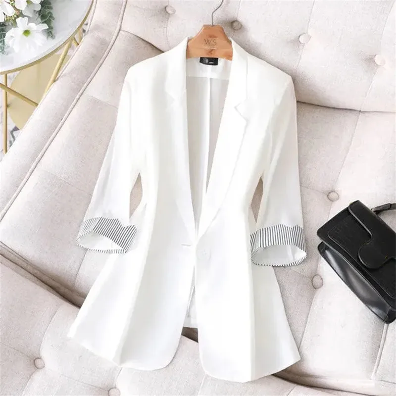 Casual White Blazer Women's Three-Quarter Sleeve 2022 Spring And Summer Korean Fashion Slim Women's Suit Shirt Thin Suit Jacket