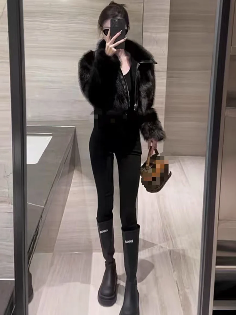 패셔너블한 여성용 가을 겨울 신상 슬레 가죽 모피 시뮬레이션 친환경 보온 자켓