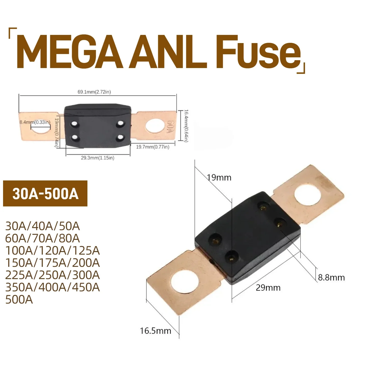ANM-H3 MEGA Auto Fuse Holder/ANM Bolt-on blade fuse holder Flat Type Fuse 30A50A 60A 70A 80A 100A 125A 175A 200A 225A -500A