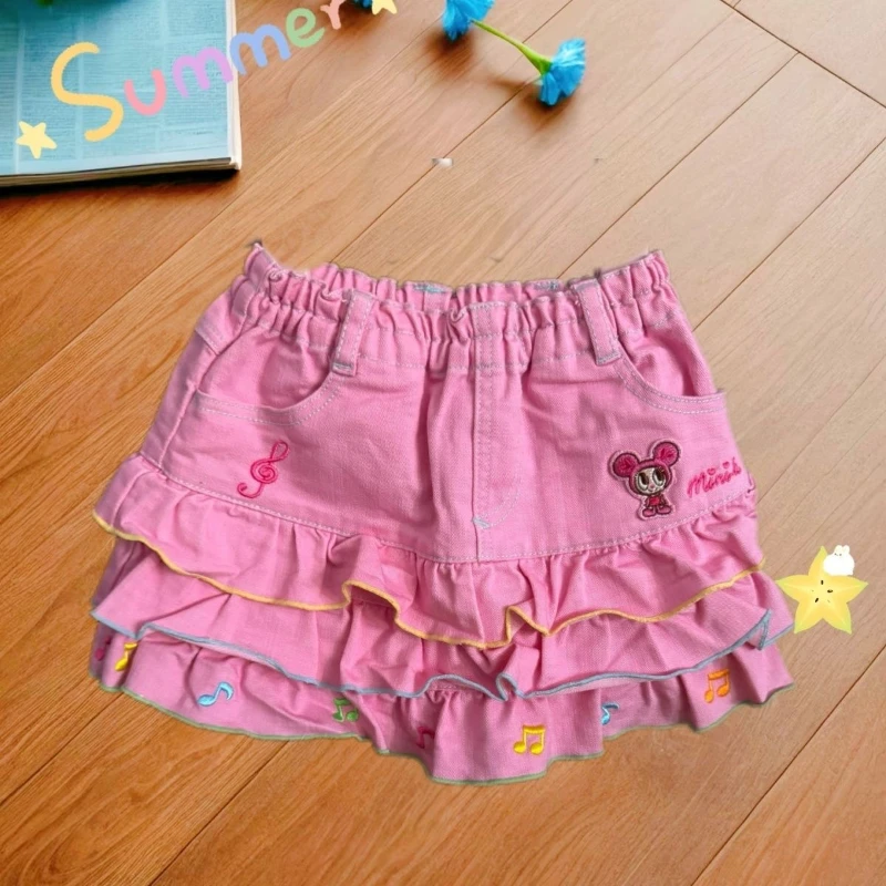 الوردي Kawaii لوليتا نمط مطوي التنانير اليابانية أزياء المرأة الحلو الكرتون الأرنب التطريز كعكة التنانير الصغيرة Y2k Faldas Mujer