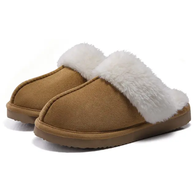 Evshine Women Plush Cotton Slippers Winter Indoor Warm Soft House Slipper Comfort Memory Foam Slides Outdoor Fur Fuzzy Flat Shoe