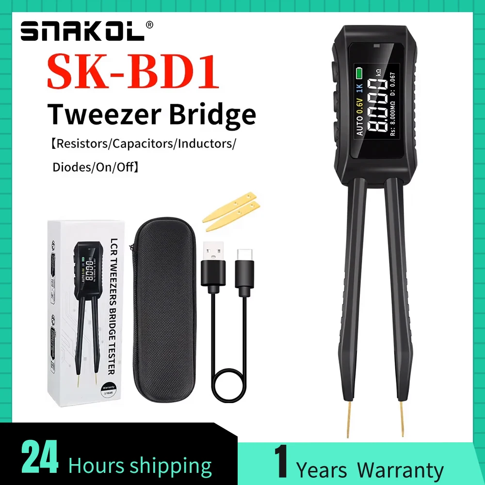 SNAKOL SK-BD1 Smart Tweezers LCR SMD ESR Meter Resistance Capacitance Inductance Diode Continuity Electronic Component Tester
