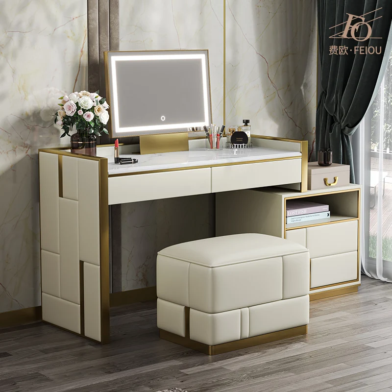 

European Luxury Vanity Table White Makeup Cosmetics Wood Dressing Table Mirror Desk Chair Cheap Penteadeira Postmodern Furniture