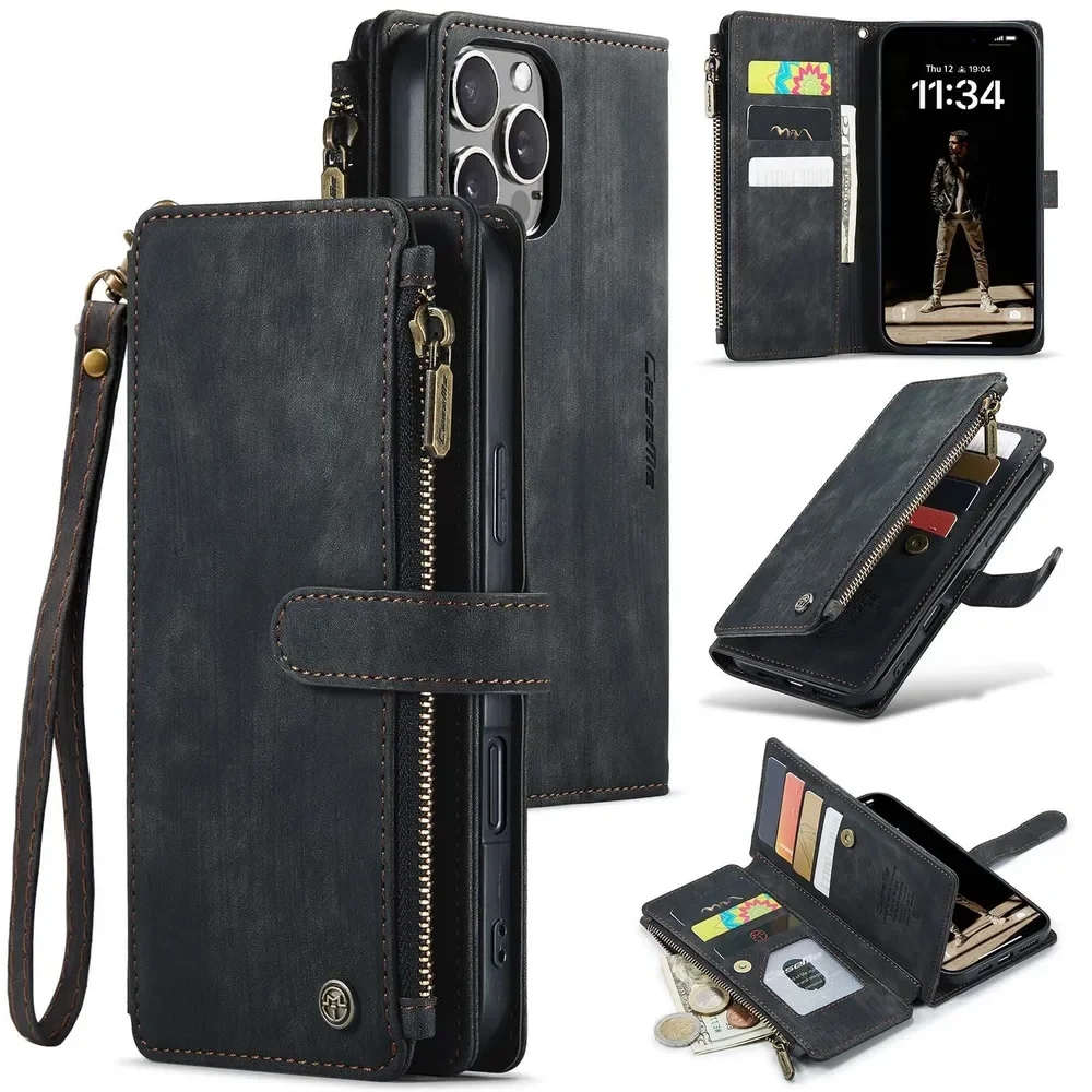 

For Apple iPhone 16 Pro Multi-card Slot Zipper High-end Leather Wallet Mobile Phone Case