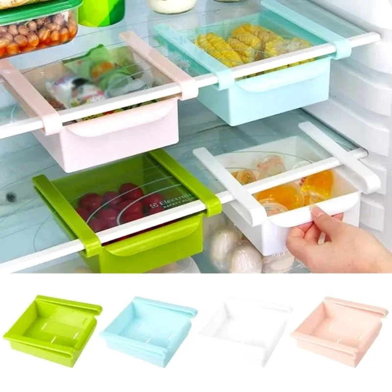 

Slide Kitchen Fridge Freezer Space Saver Organizer Storage Rack Shelf Holder Kitchen Refrigerator Storage Box Food Container