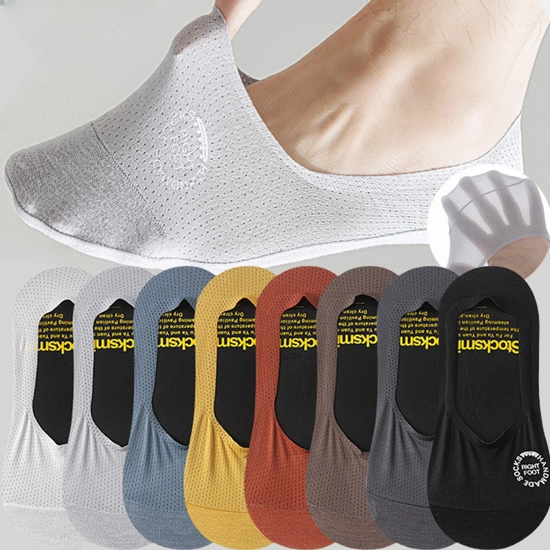 

Summer Breathable Socks Tight Ventilate Fashion Men Invisible Ultra-thin Boat Socks Solid Color Non-slip Low Cut Casual Socks