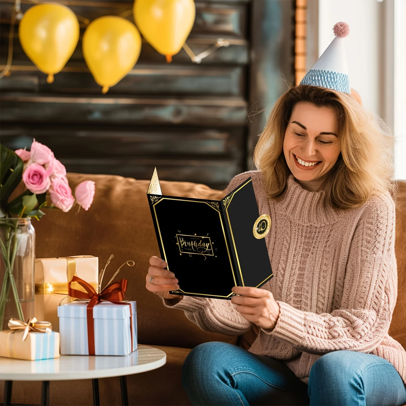 كتاب ضيوف الاحتفال بعيد الميلاد الأربعين - الذهب الأسود 1985 ديكور الحفلات ورق الذهب الأسود دفتر الزوار كتاب توقيع عيد الميلاد الأربعين