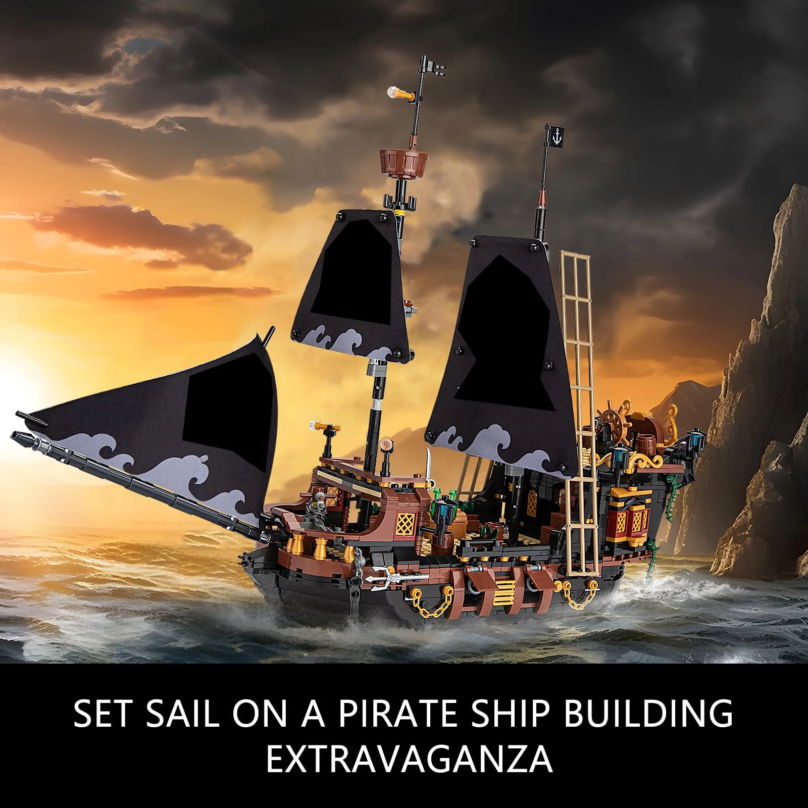 Black Pirates Ship Building Blocks Model Toy para Crianças, DIY Aventura, Pearl Boat, Storm Vessel, Flagship Movies, Mini Bricks, Presentes