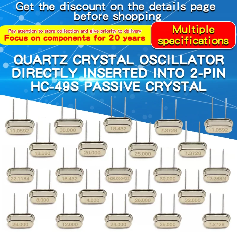 10pcs Quartz Crystal Oscillator In-line 2-pin HC-49S Passive Crystal 12MHZ 11.0592M 4M8M10M16M24M25M