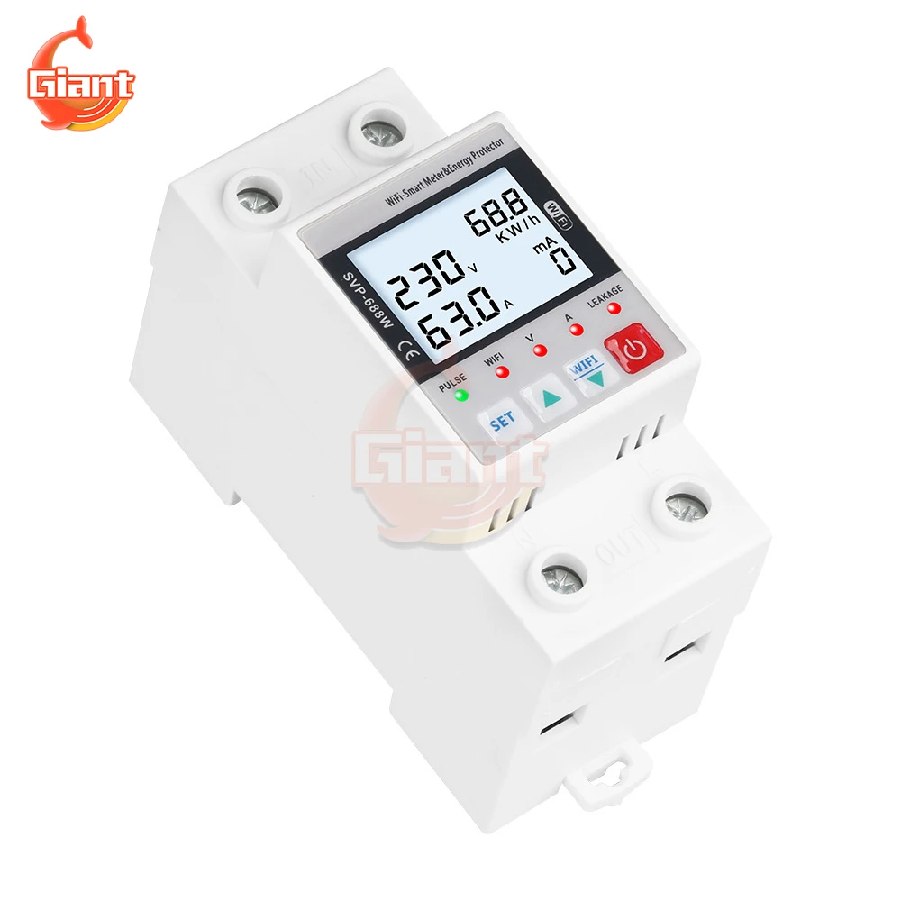 

WIFI Digital Voltmeter Ammeter Smart Circuit Breaker APP Remote Control Energy Meter Earth Leakage Over Under Voltage Protector