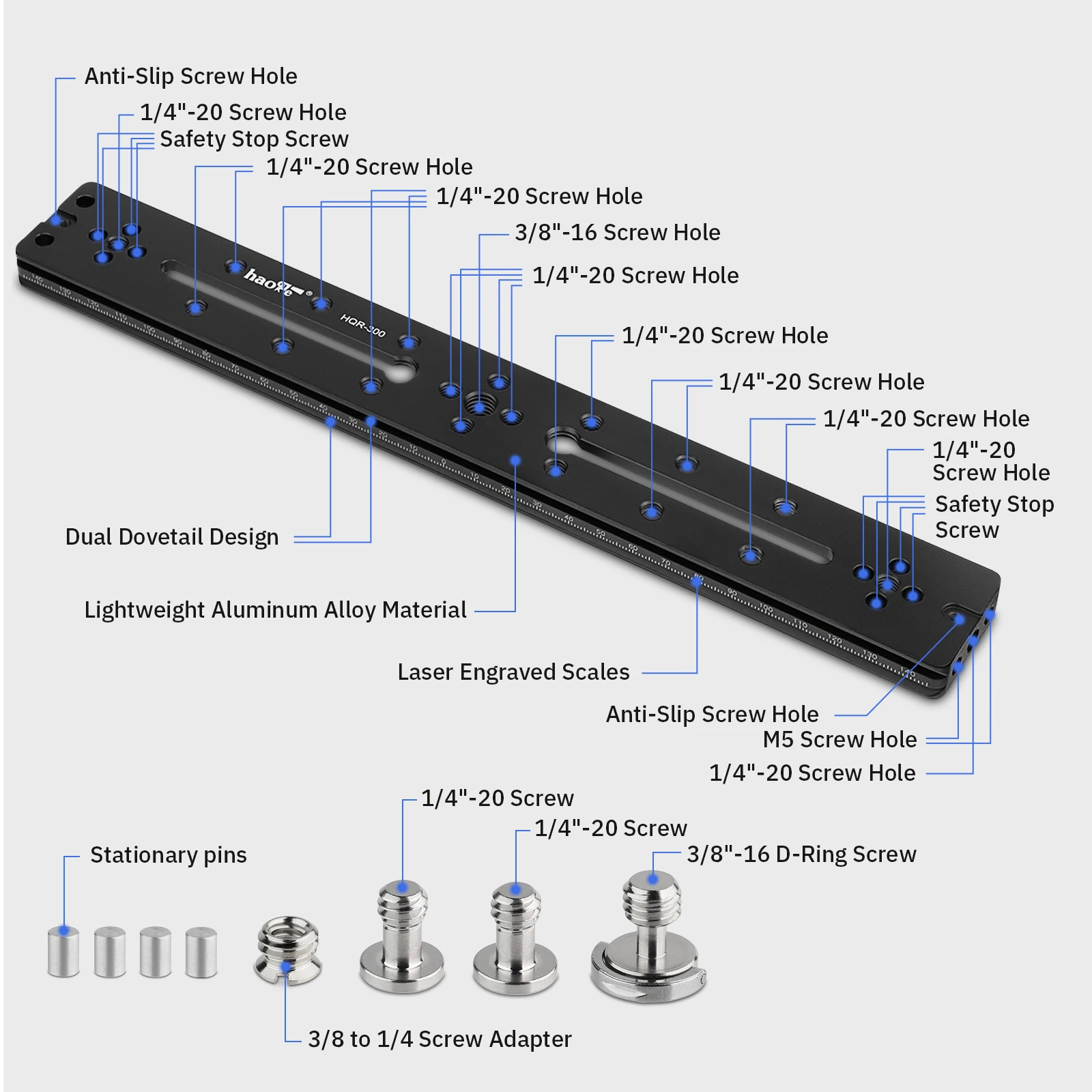 Haoge 300mm Multi-purpose Dual Dovetail Long Quick Release Extender Rail Sliding Plate for Camera Tripod Ballhead Clamp fit Arca