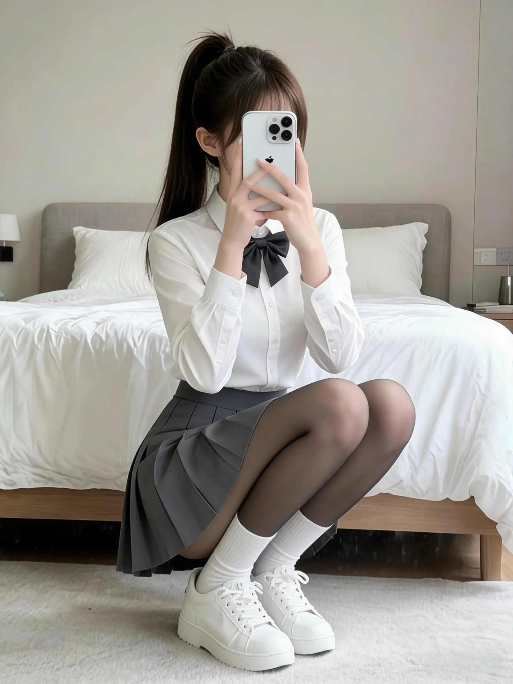

ay Plaid Skirt White irt Women's School orm Sle Tee-Piece Set JK orm High Waist ort Skirt Knot