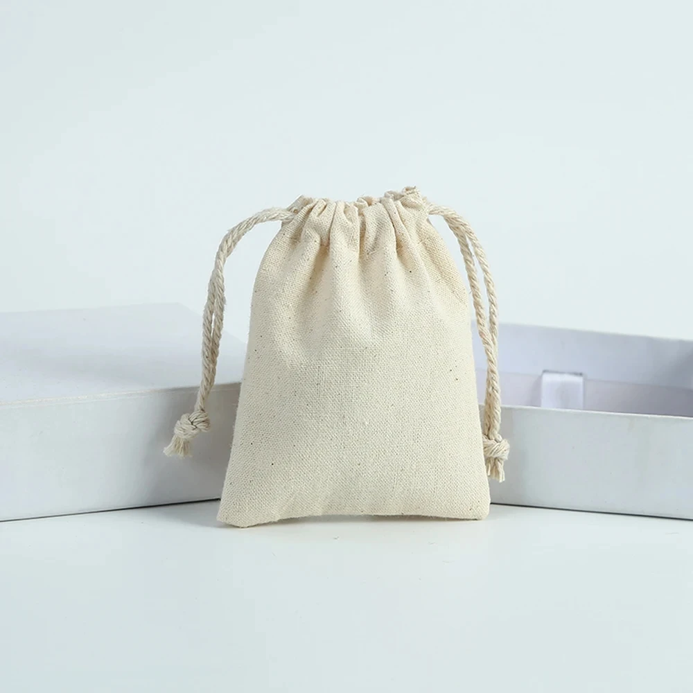 5Pcs Natural Cotton Drawstring Jewelry Bags