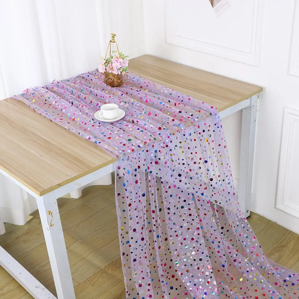 150CM Colorful Dot Tulle Lace Fabrics French Sheer Round Dot Mesh Long Rectangle Wedding Bridal Shower Party Dining Table Cover