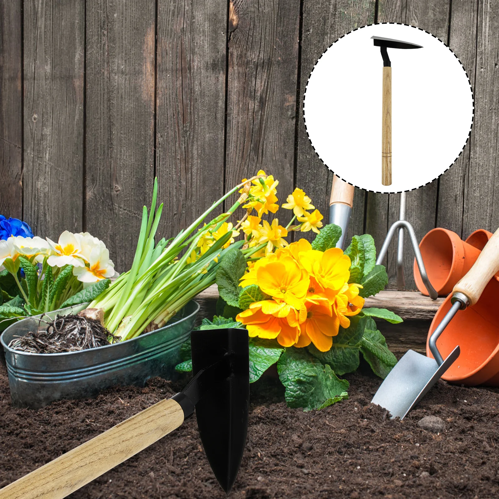 

Wooden Handle Steel Hoe Durable Gardening Tool for Weeding and Planting Portable Handheld Hoes Multipurpose Garden Hoes