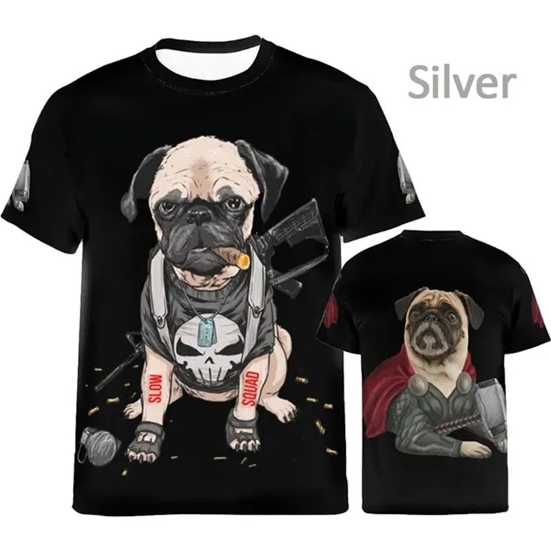 3D Printing Funny Dog Graphic Tshirts Men\'s Short-sleeved Casual Round Neck Tees Shirt Mens Animal Pug Tshirt Streetwear