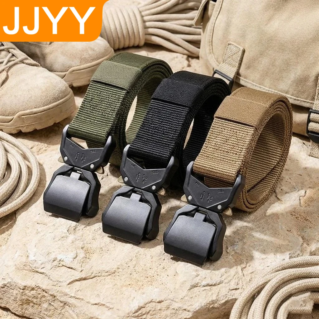 Military Canvas Belt Multifunctional Tactical Nylon Automatic Buckle Outdoor Training Belt for Men and Women