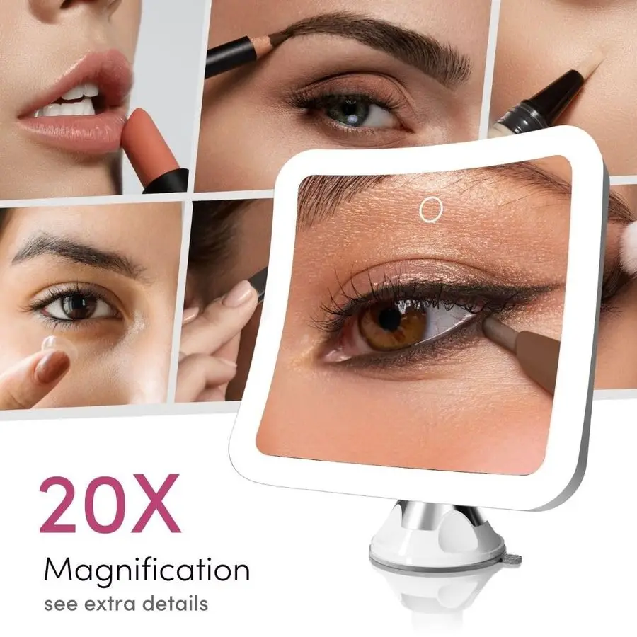 20x Magnifying Makeup Mirror with LED Lights, Rechargeable, High Zoom 7inch Large Lighted Travel Mirror for Vanity and Bathroom,