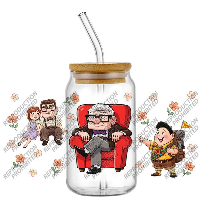 

Новый мультяшный фильм UP 3D наклейка УФ DTF водонепроницаемая наклейка для переноса для чашки 16 унций DIY мультяшные очки украшение кружки