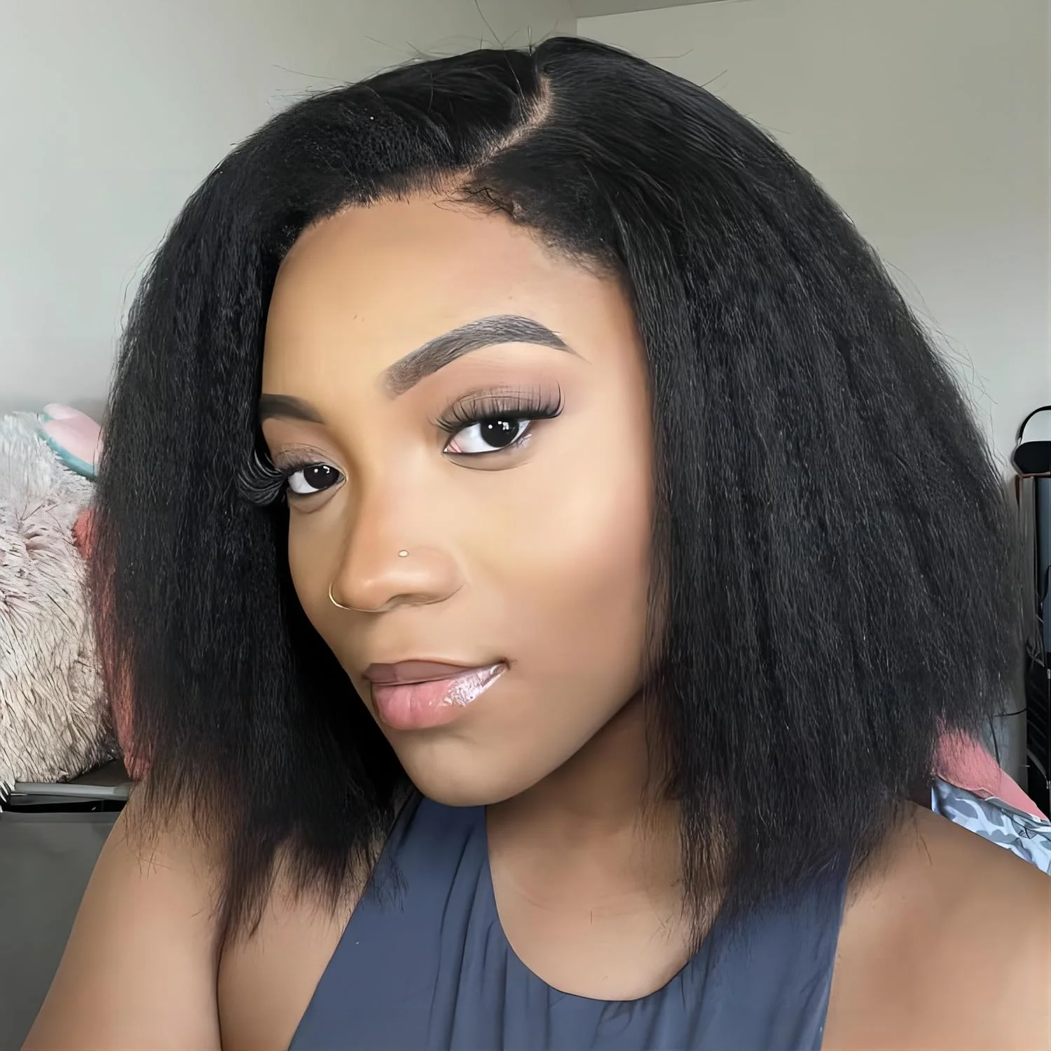 

Short Kinky Straight Lace Front Wigs PrePlucked 13x4 HD Short Bob Human Hair Wigs Transparent Lace Frontal 14 Inch Bob Wig