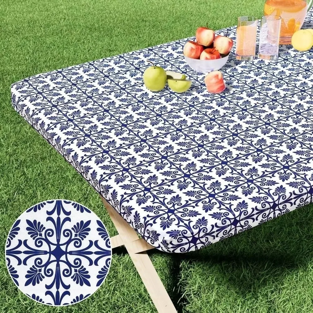 New Waterproof Elastic Fitted Tablecloth Scratch Proof Heat-resistant Rectangular Tablecloth Washable Baroque Print Tablecloth