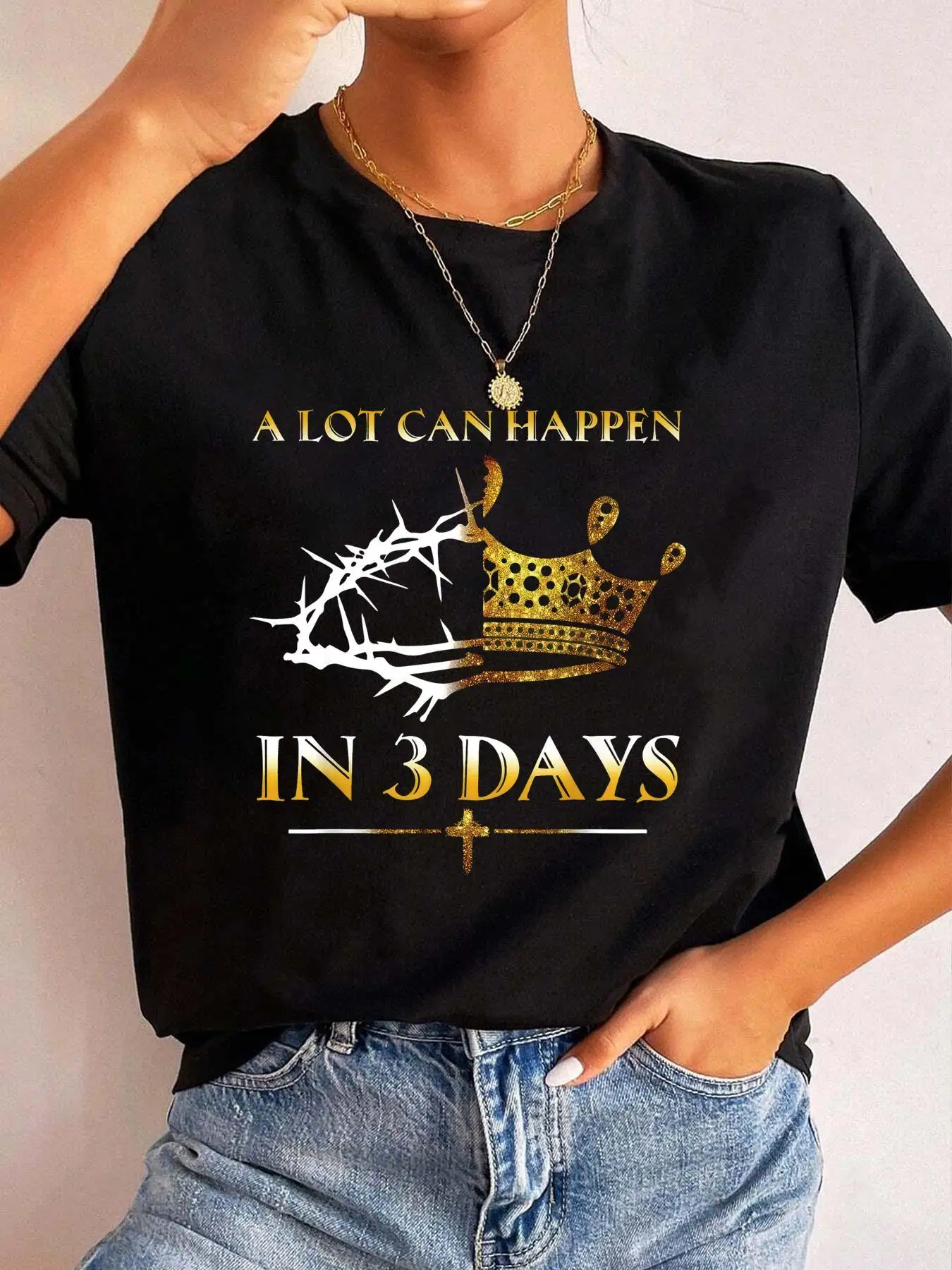 He Is Risen A Lot Can Happen In 3 Days Easter Religious Christian Faith Short Sleeve Tee for Women Soft Comfortable  Graphic Top