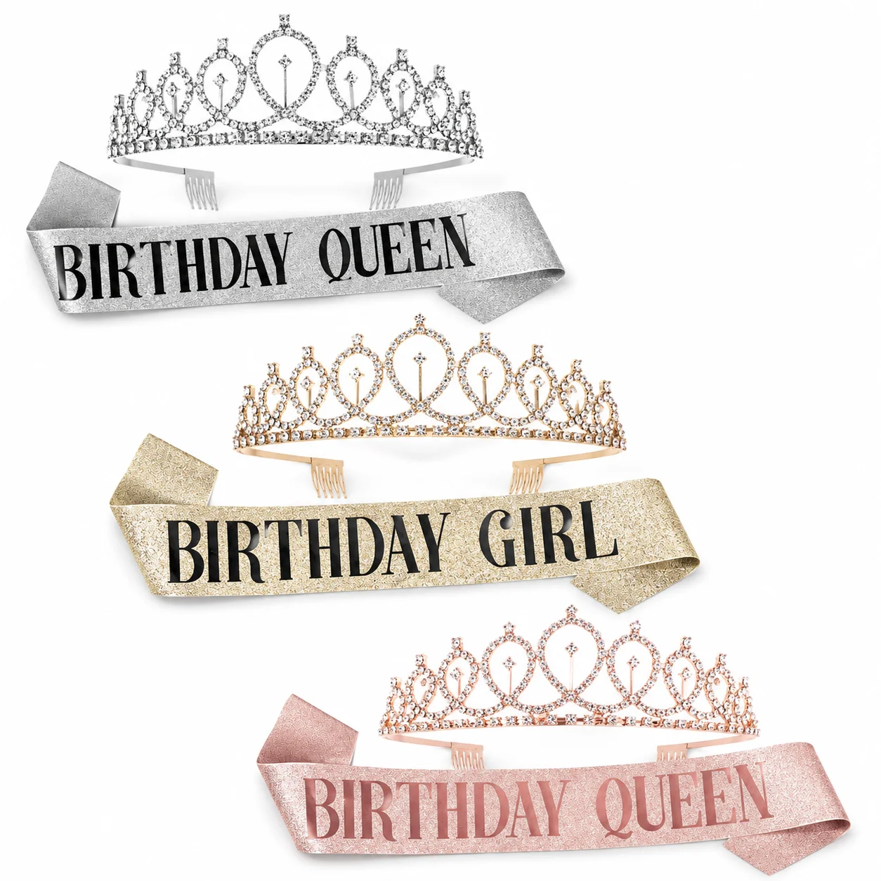 1PC Women's Birthday Queen Sash and Crown Set, Glitter Birthday Girl Party Decoration, Suitable for Gifting