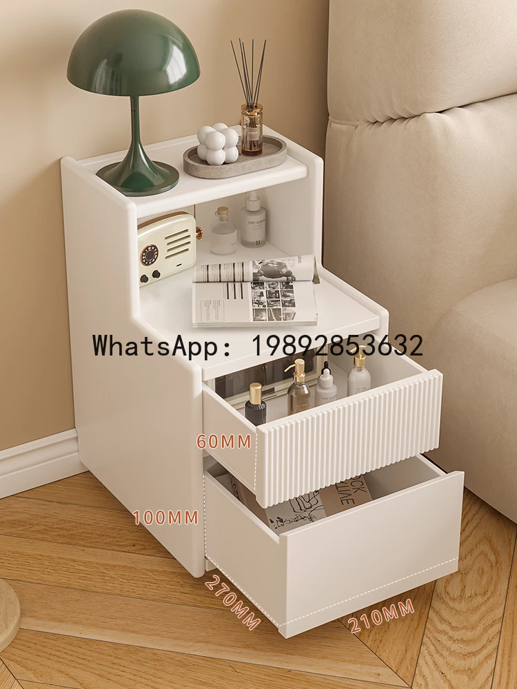 LYY Modern Minimalist Cream Style Bedside Small Narrow Gap Narrow Small Apartment Children's Bedroom Nightstand Storage Rack