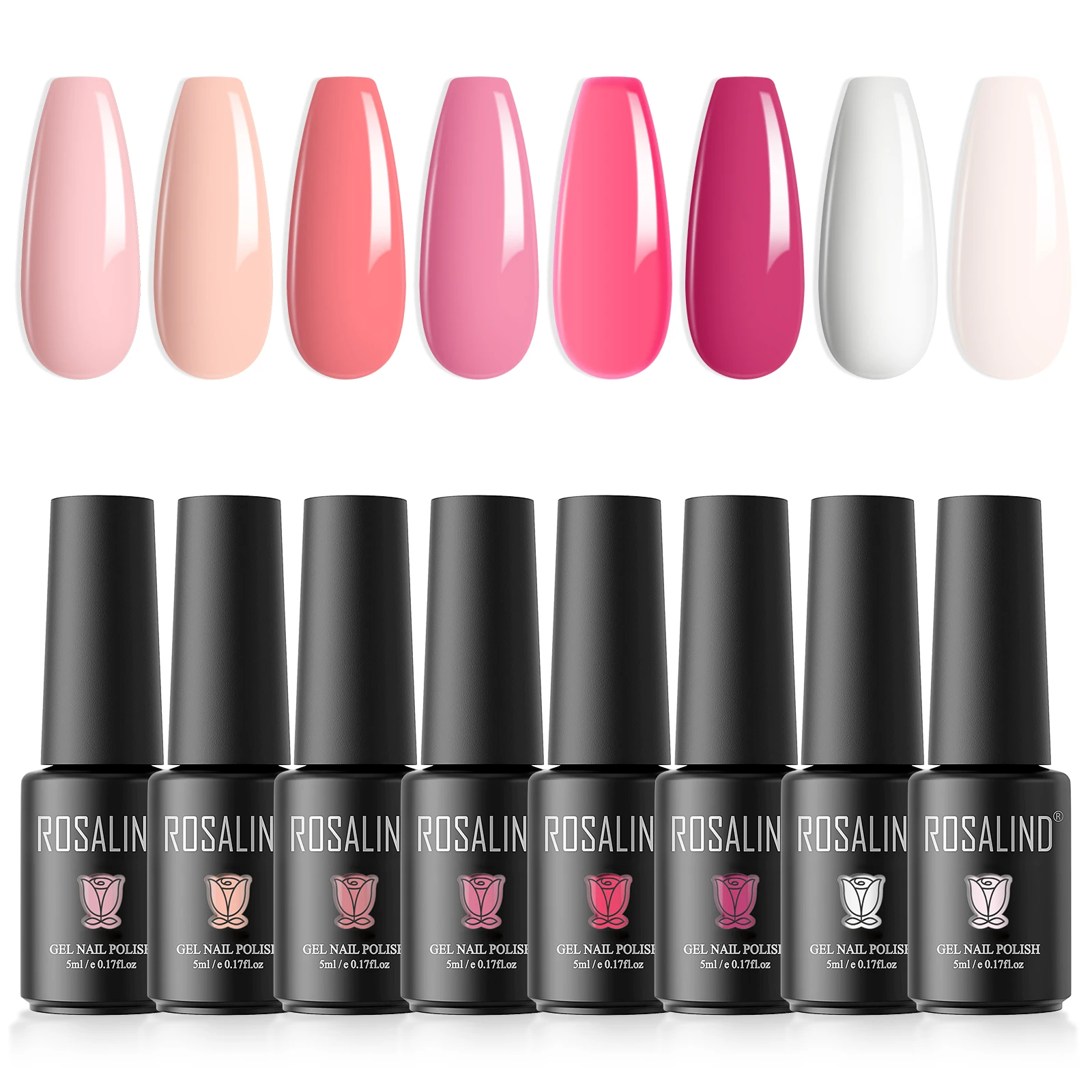 ROSALIND /8/12/20PCS Nail Gel Polish Set Pink Color Semi Permanent Hybrid Varnish UV LED Lamp Base Top Coat Gel Nail Polish