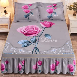 Wostar rose flower printed flower skirt, couple wedding quilt, double bed sheet, King size, luxury sheets, 150 180, 2 people 8 Main Sales couple quilt - №3