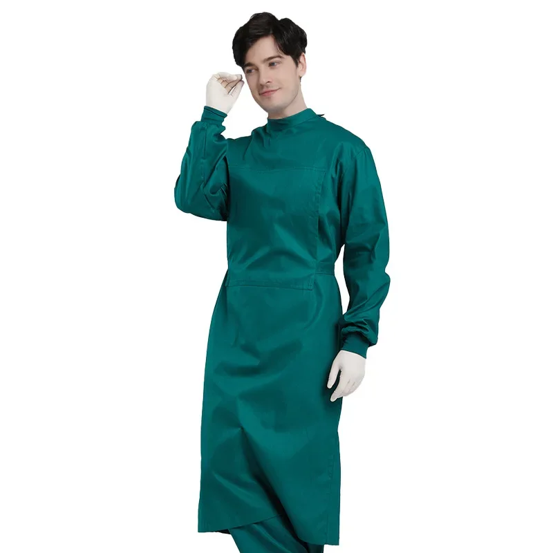 blouses-chirurgicales-en-pur-coton-pour-salle-d'operation-hospitaliere-vetements-de-travail-pour-dentistes-et-chirurgiens-implantaire-ajustables-bleu-vert-pour-hommes-et-femmes