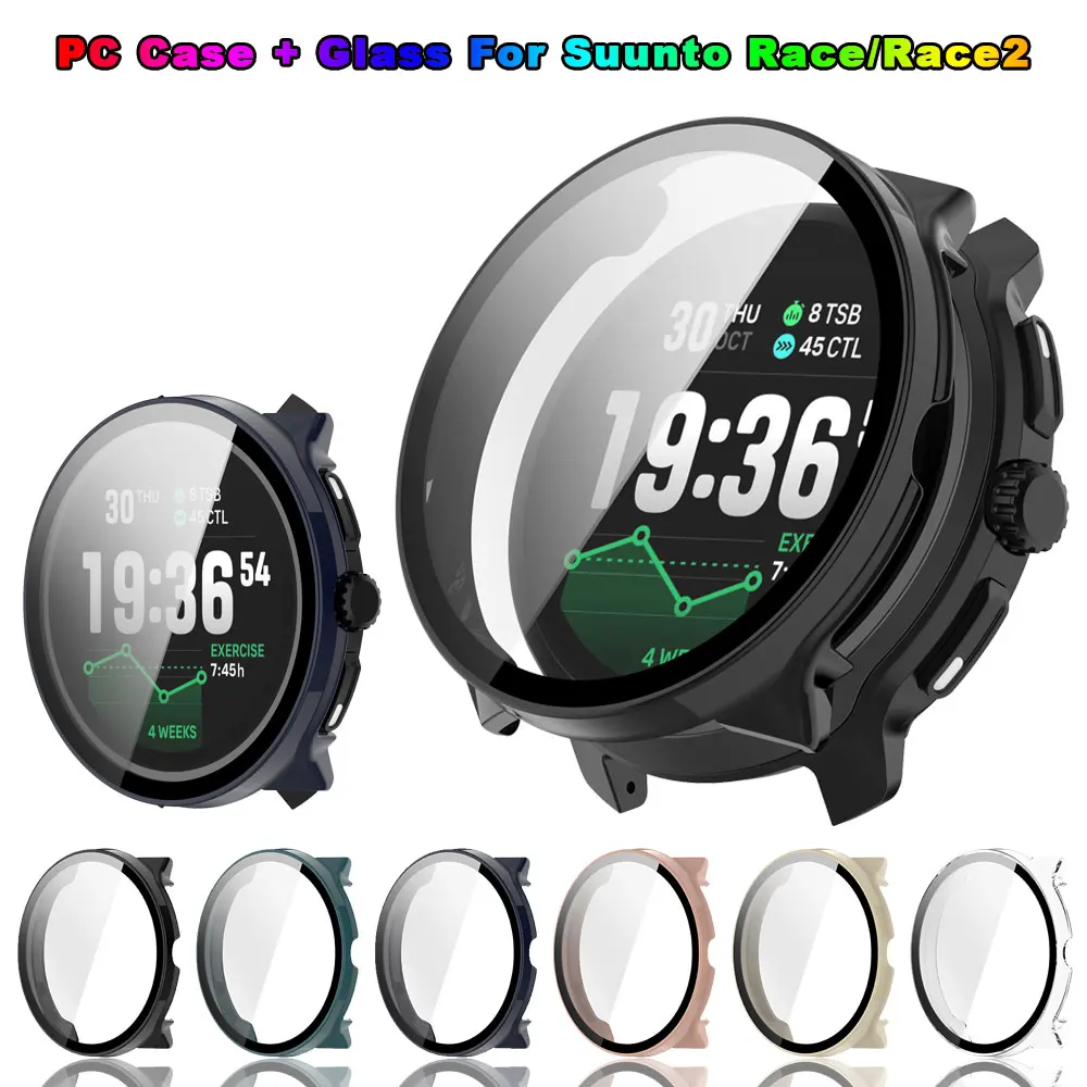 PC Case for Suunto Race Tempered Glass Anti-scratch Film Bumper Protective Cover for Suunto Race 2 Race2 Glass Film