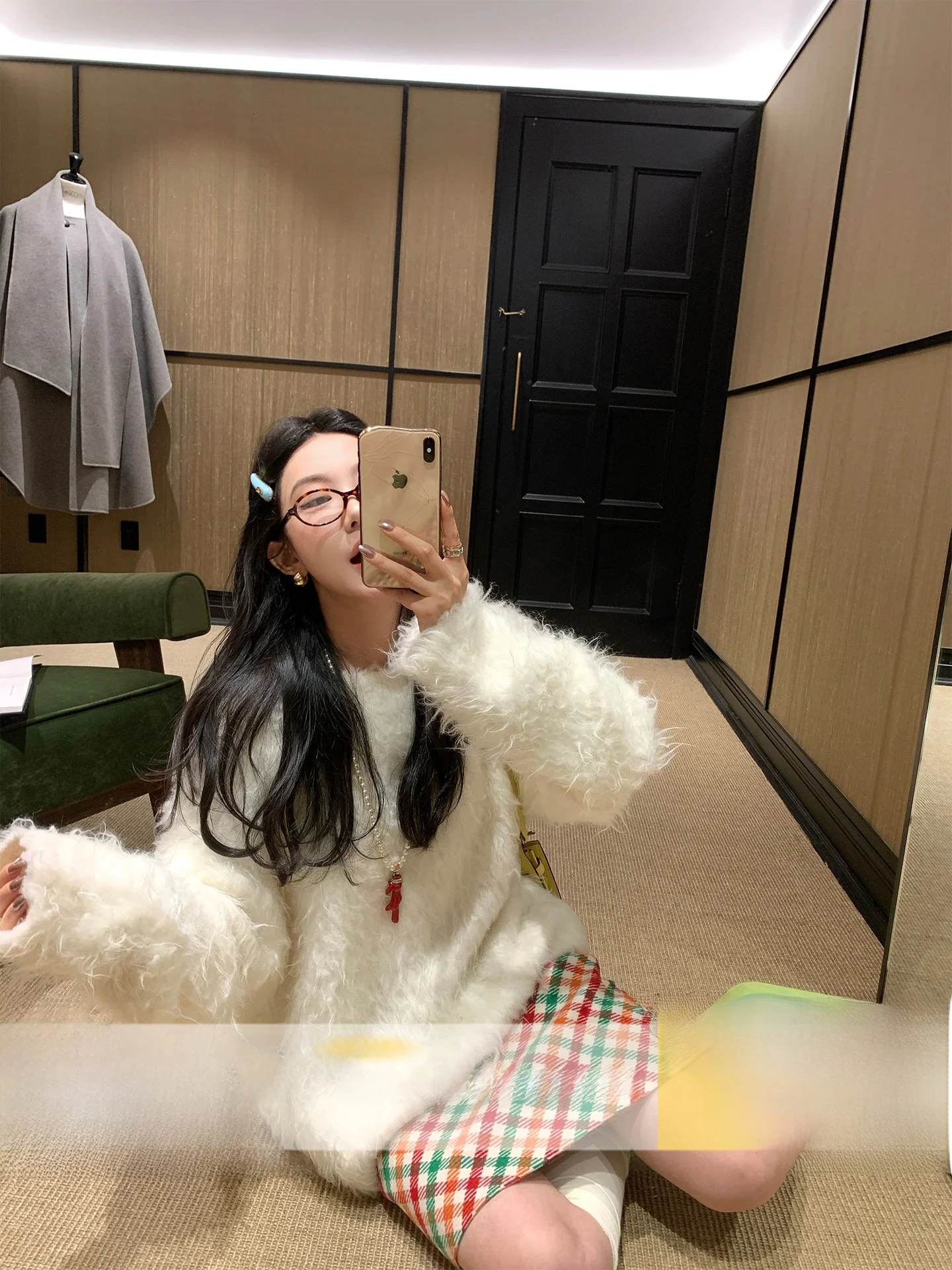 

Ouyang Tang Winter Wool Sweater Loose High Quali Texture Yarn Lazy Sle Women's Knitwear Thi Long Sve round Ne Sweater