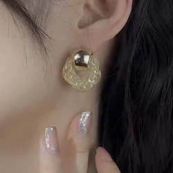 Trendy Twist Hollow Crystal Net Drop Earrings for Women Golden Silver Color European Simple Dangle Earrings Statement Jewelry